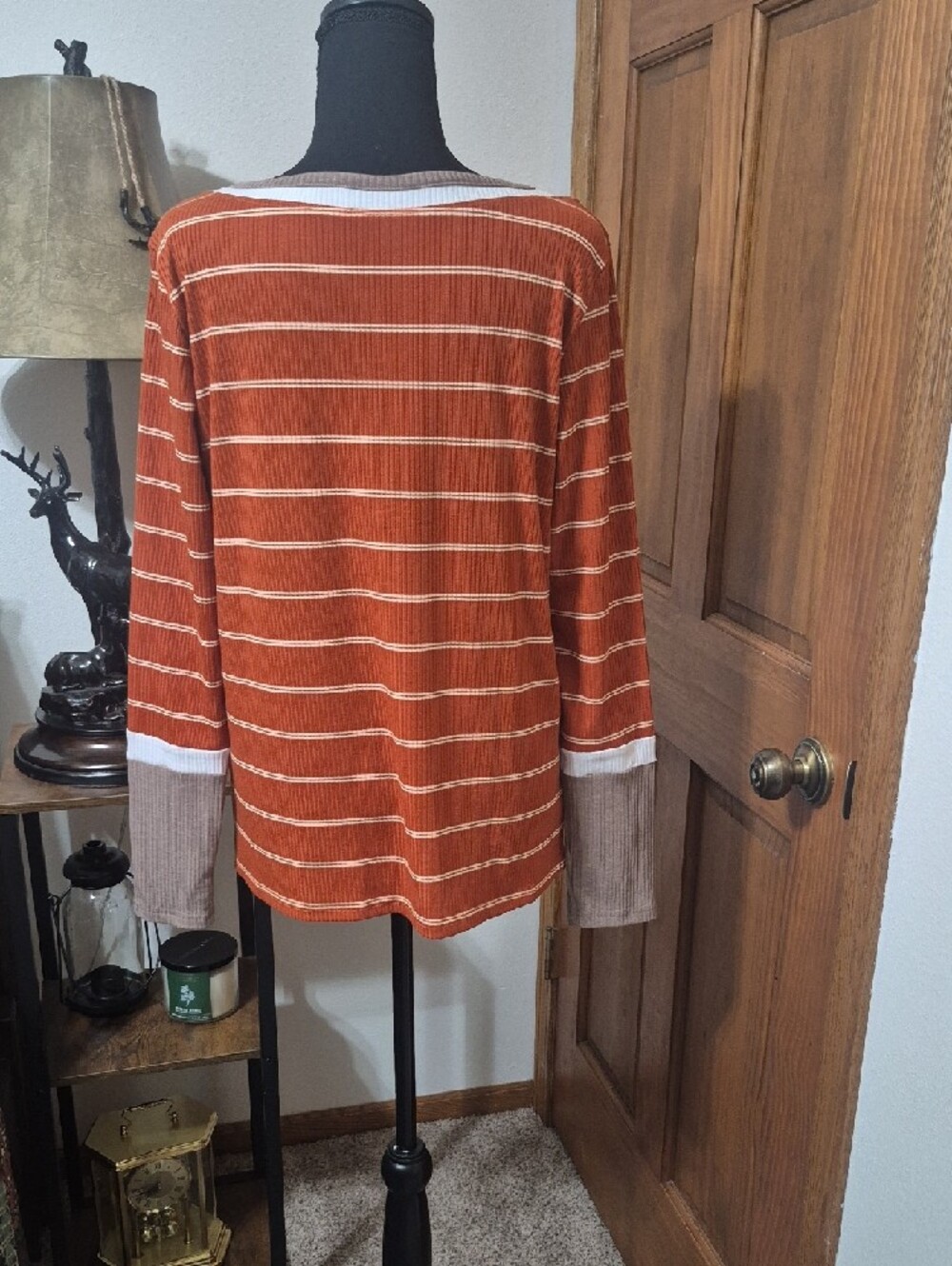 BellanBlue Rust Orange Striped Ribbed Women’s Top - Picture 3 of 9